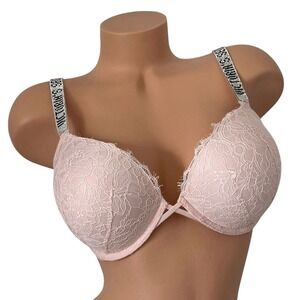 Victoria's Secret 36D Bombshell Add-2-Cups Push-up Plunge Bra Lace Rhinestone